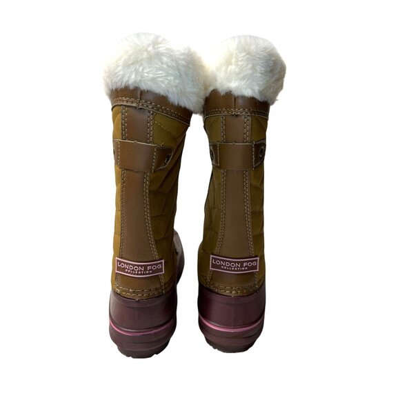 London Fog Girls Snow Boot, Size 5 Insulated With Fur Lining Pink & Brown - Picture 6 of 9